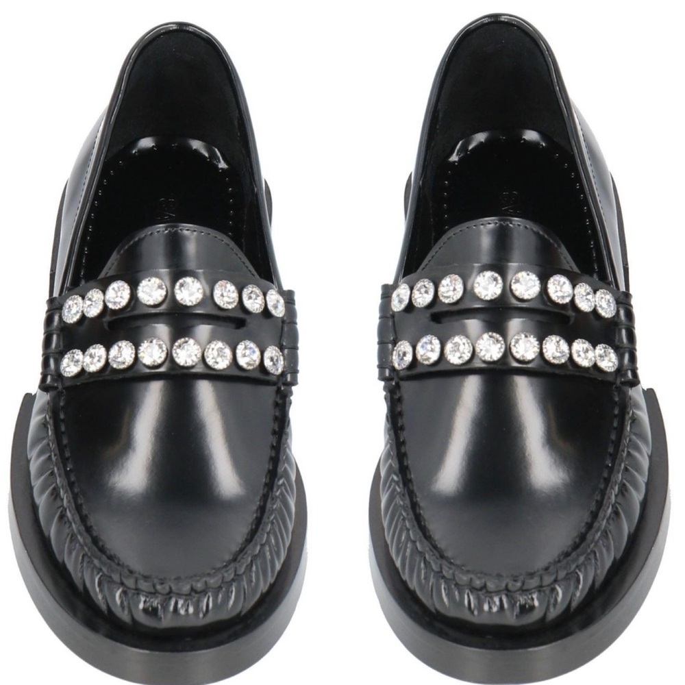 SANDRO Crystal-Embellished Patent-Leather Women’s Black Slip On Loafers Size 5 - Picture 9 of 16